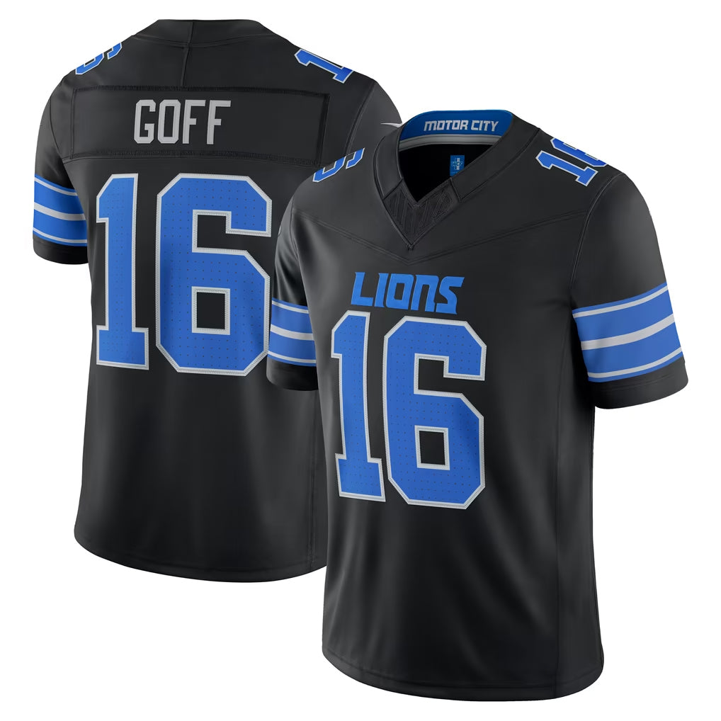 D.Lions #16 Jared Goff Player Black Vapor F.U.S.E. Limited Game Home Ndoa Stitched Jerseys