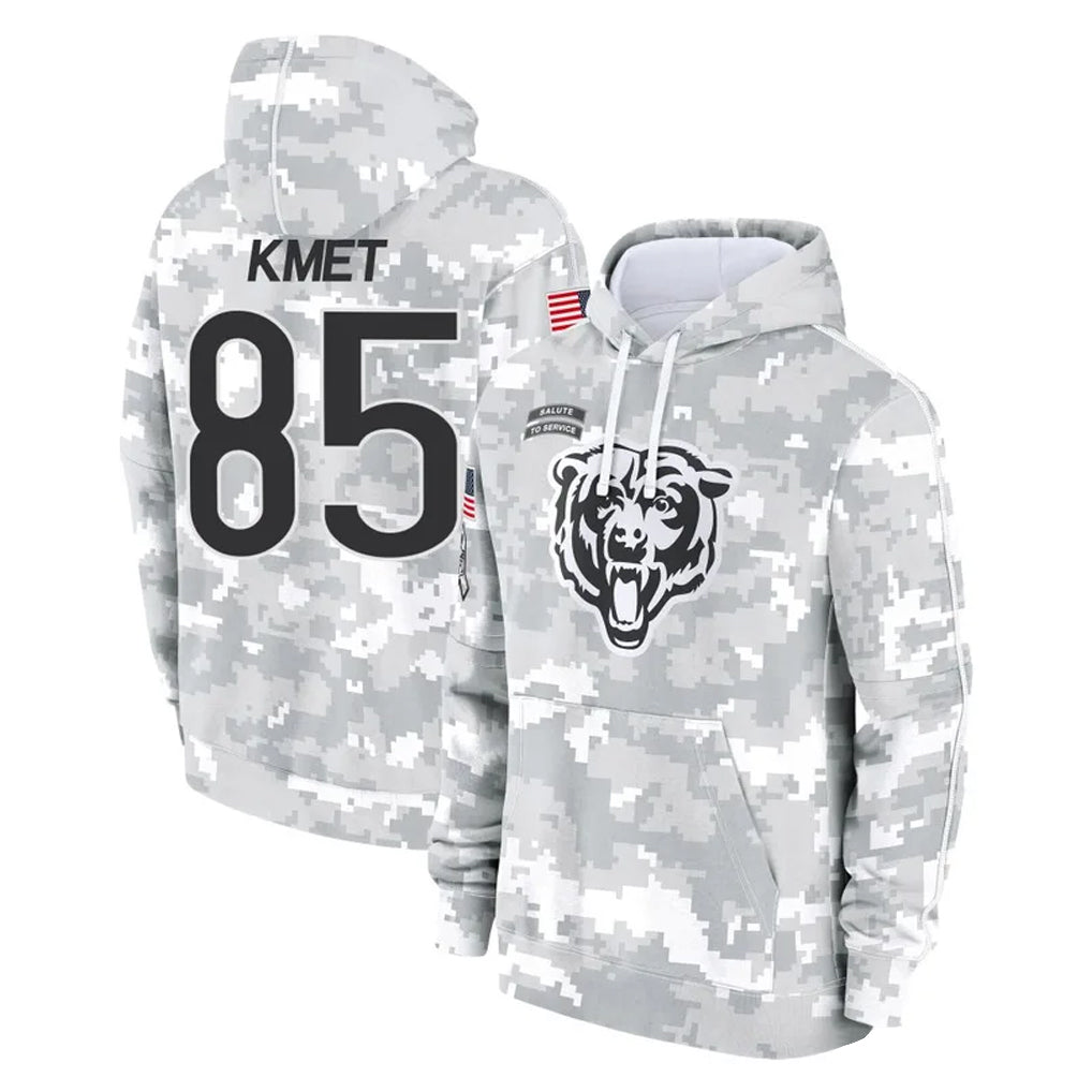 C.Bears #85 Cole Kmet Player Arctic Camo Salute to Service Pullover Hoodies Limited Ndoa Stitched Jerseys