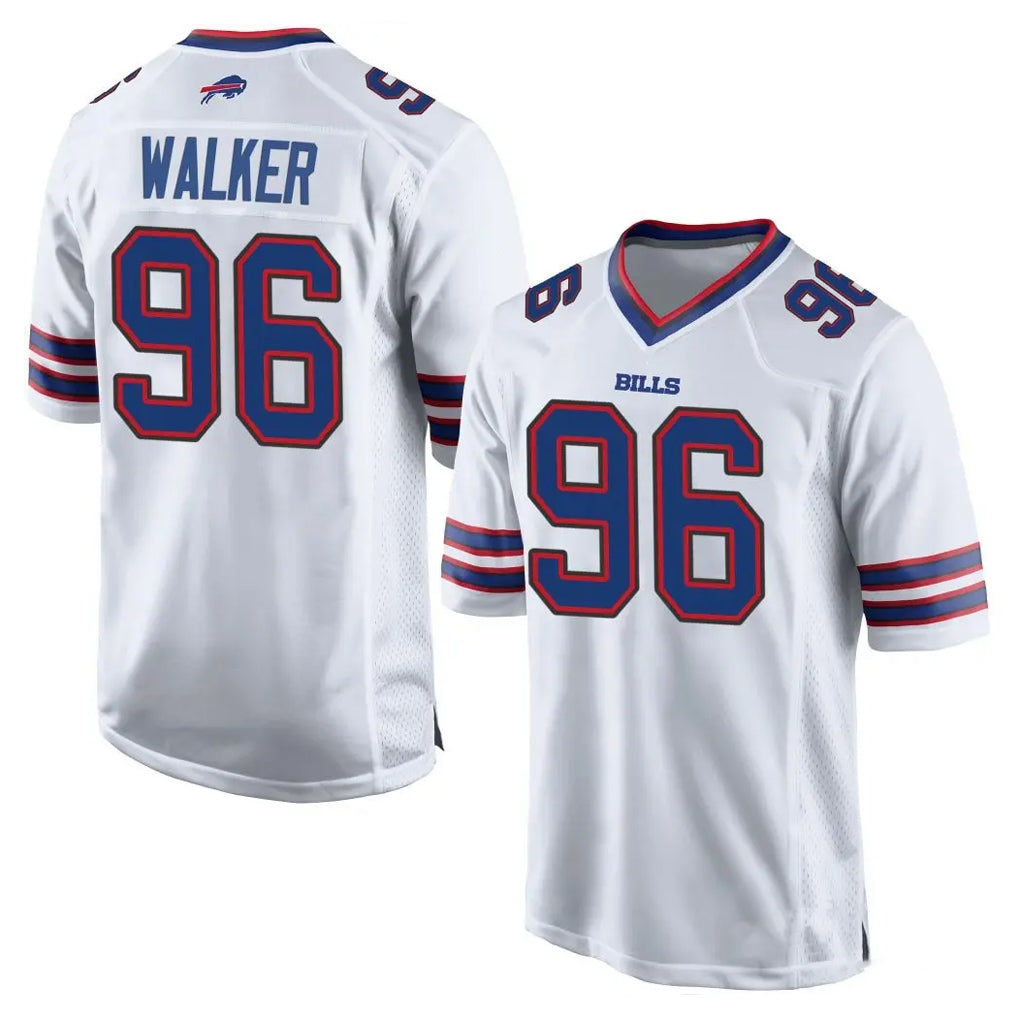 B.Bills #96 Deone Walker Player White Home Game Ndoa Stitched Jerseys
