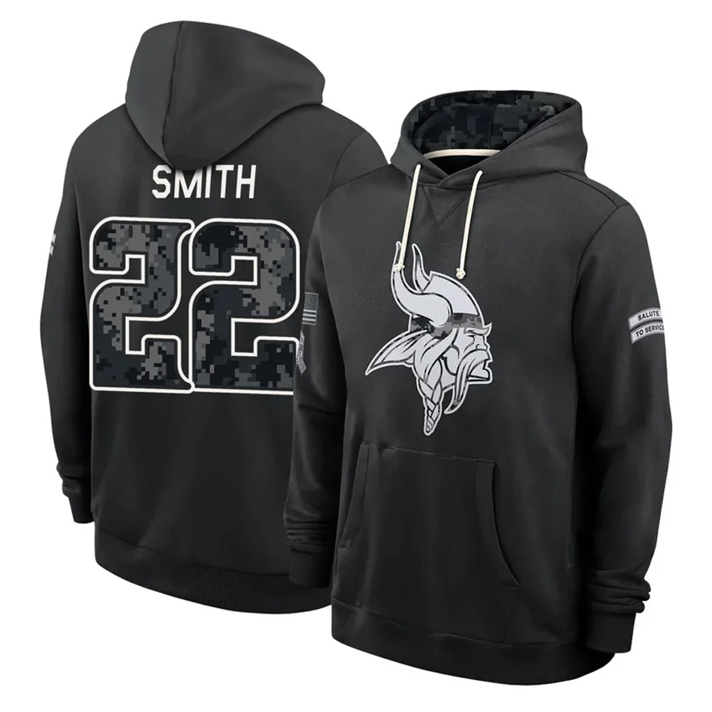 MN.Vikings #22 Harrison Smith Player 2026 Black Logo Pullover Hoodies Limited Game Ndoa Stitched Jerseys