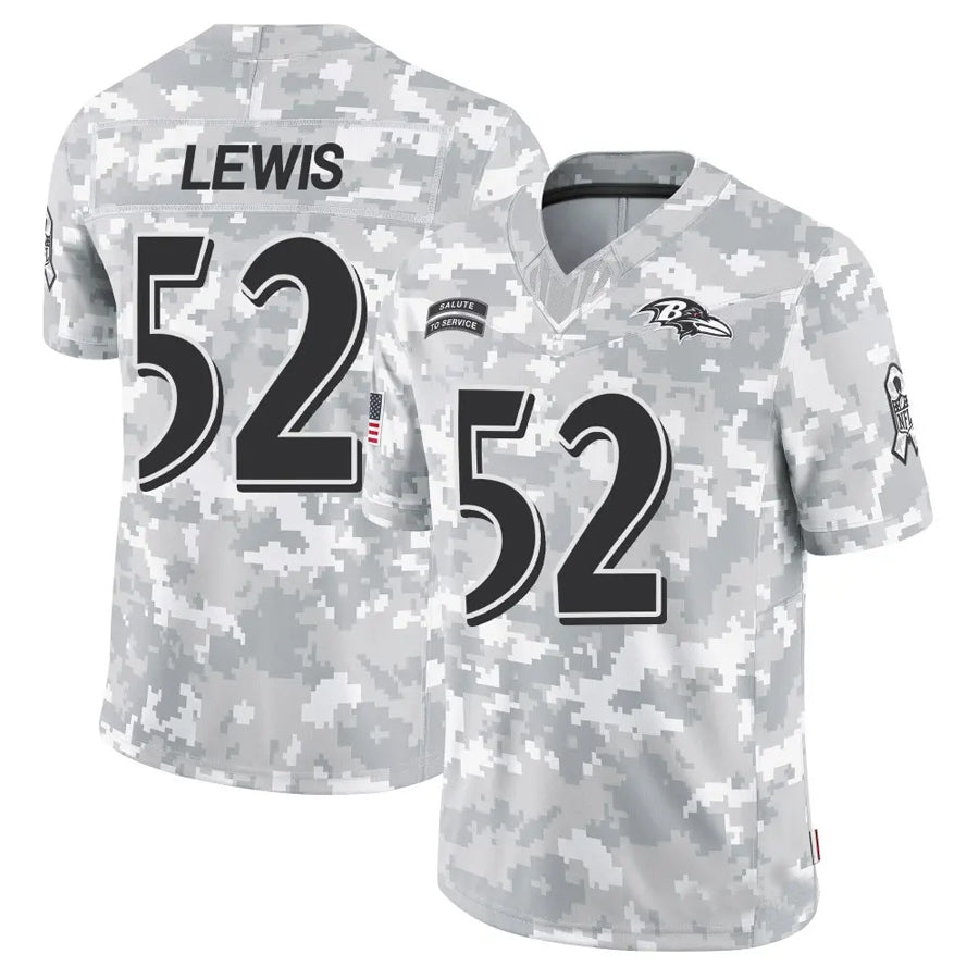 B.Ravens #52 Ray Lewis Player Arctic Camo Salute to Service Limited Ndoa Stitched Jerseys