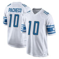 D.Lions #10 Isiah Pacheco Player White Home Game Ndoa Stitched Jerseys