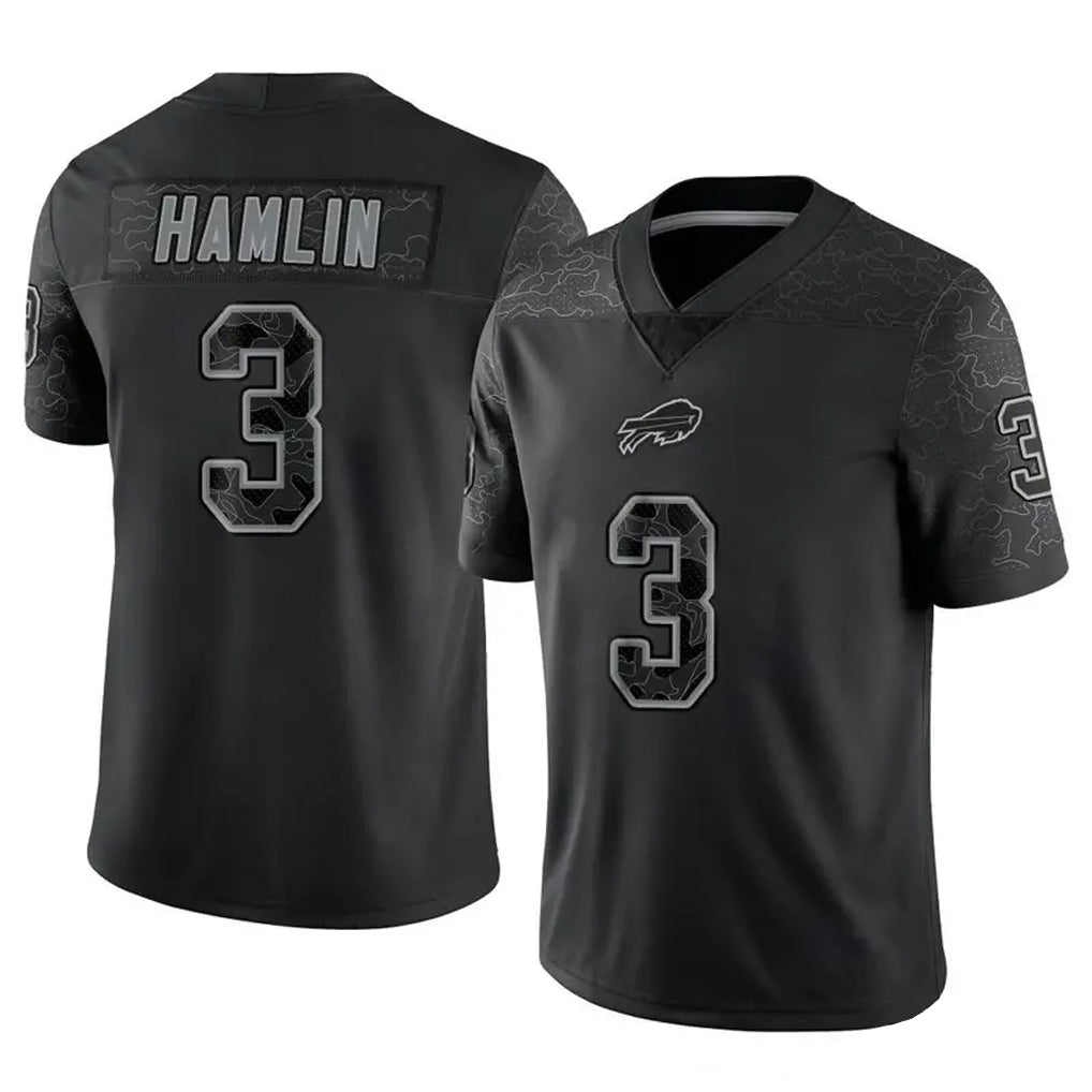 B.Bills #3 Damar Hamlin Player Black RFLCTV Limited Ndoa Stitched Jerseys