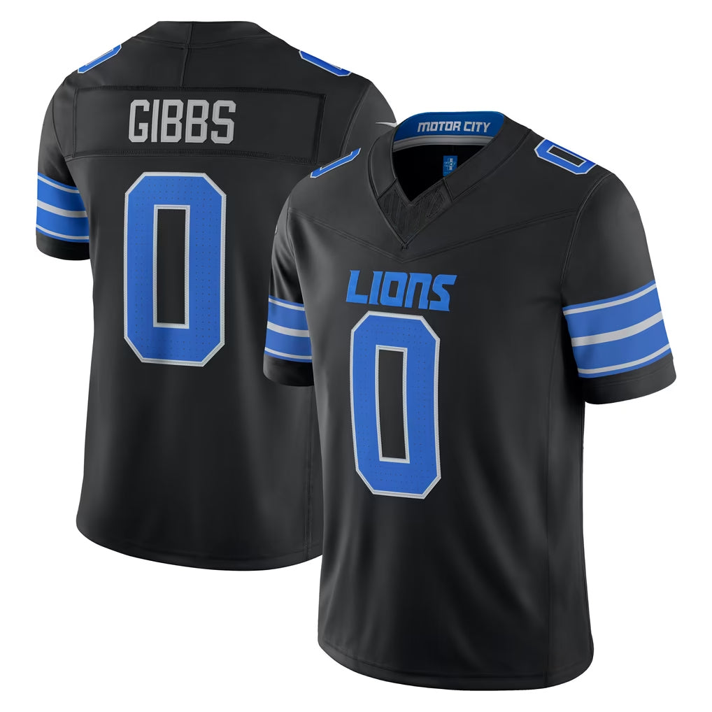 D.Lions #0 Jahmyr Gibbs Player Black Vapor F.U.S.E. Limited Game Home Ndoa Stitched Jerseys