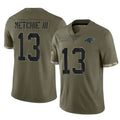 C.Panthers #13 John Metchie III Player Olive Salute to Service Game Ndoa Stitched Jerseys