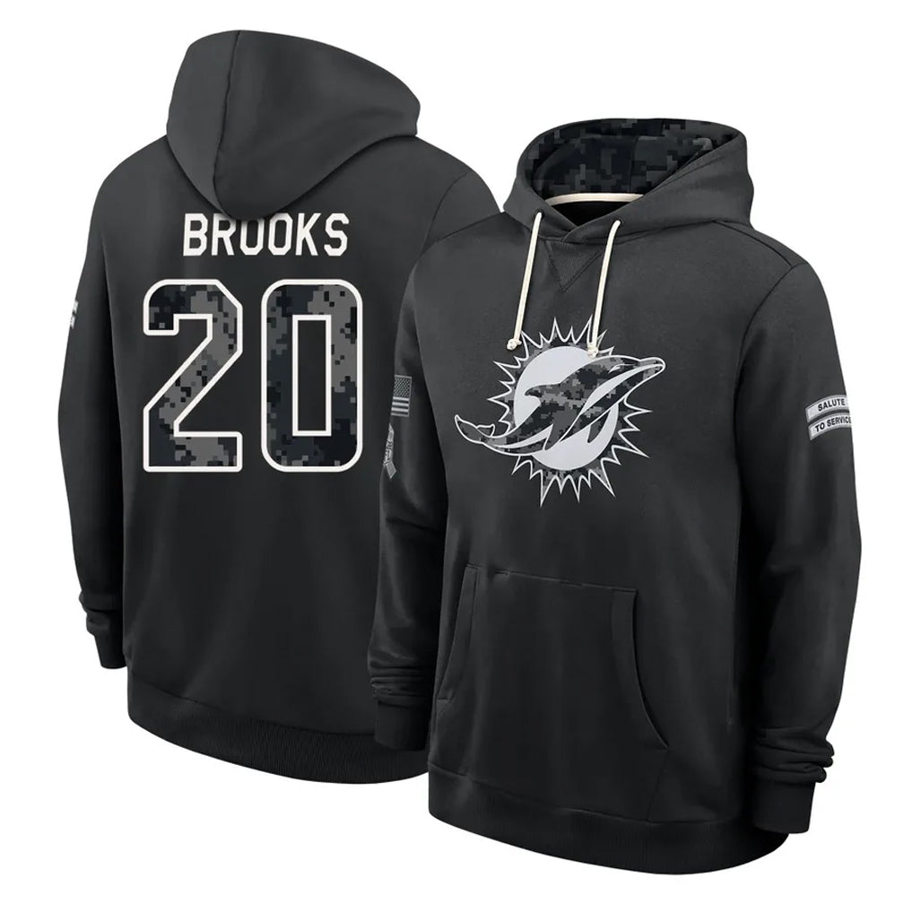 M.Dolphins #20 Jordyn Brooks Player 2026 Black Logo Pullover Hoodies Limited Game Ndoa Stitched Jerseys