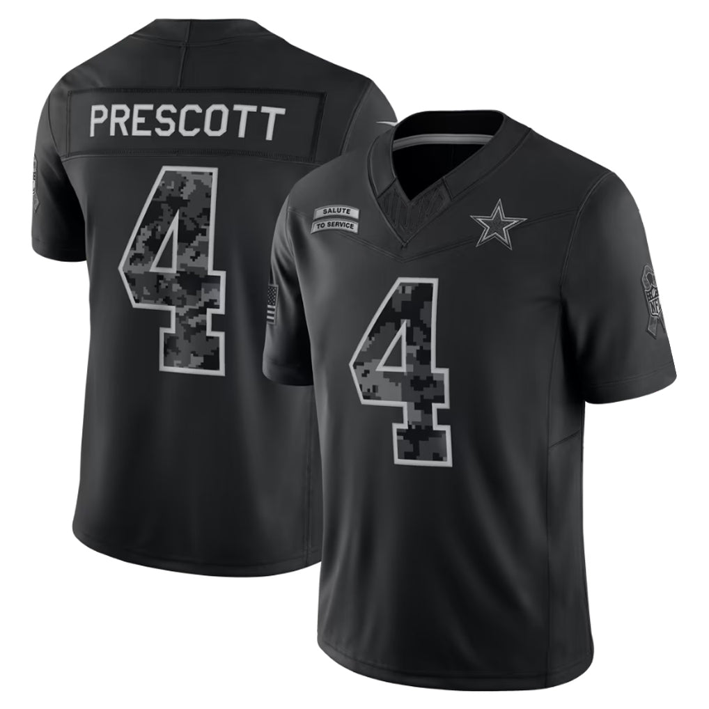 D.Cowboys #4 Dak Prescott Player Black Limited 2026 Salute to Service Home Game Ndoa Stitched Jerseys
