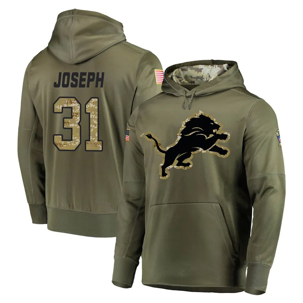 D.Lions #31 Kerby Joseph Player Olive Salute to Service Pullover Hoodies Home Game Ndoa Stitched Jerseys