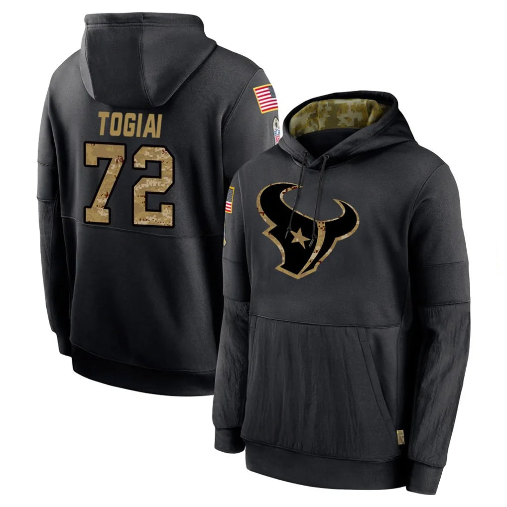 H.Texans #72 Tommy Togiai Player Black Salute to Service Hoodies Limited Game Ndoa Stitched Jerseys