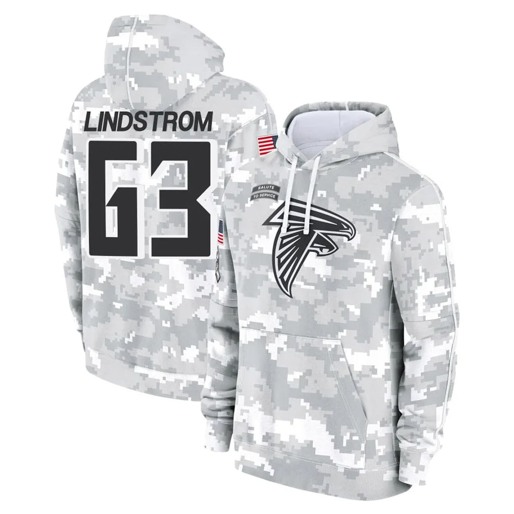 A.Falcons #63 Chris Lindstrom Player Arctic Camo Salute to Service Limited Hoodie Ndoa Stitched Jerseys
