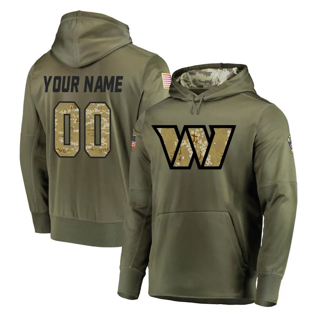 Custom W.Commanders Olive Salute to Service Pullover Hoodie Limited Home Game Any Name & Numbers Ndoa Stitched Jerseys