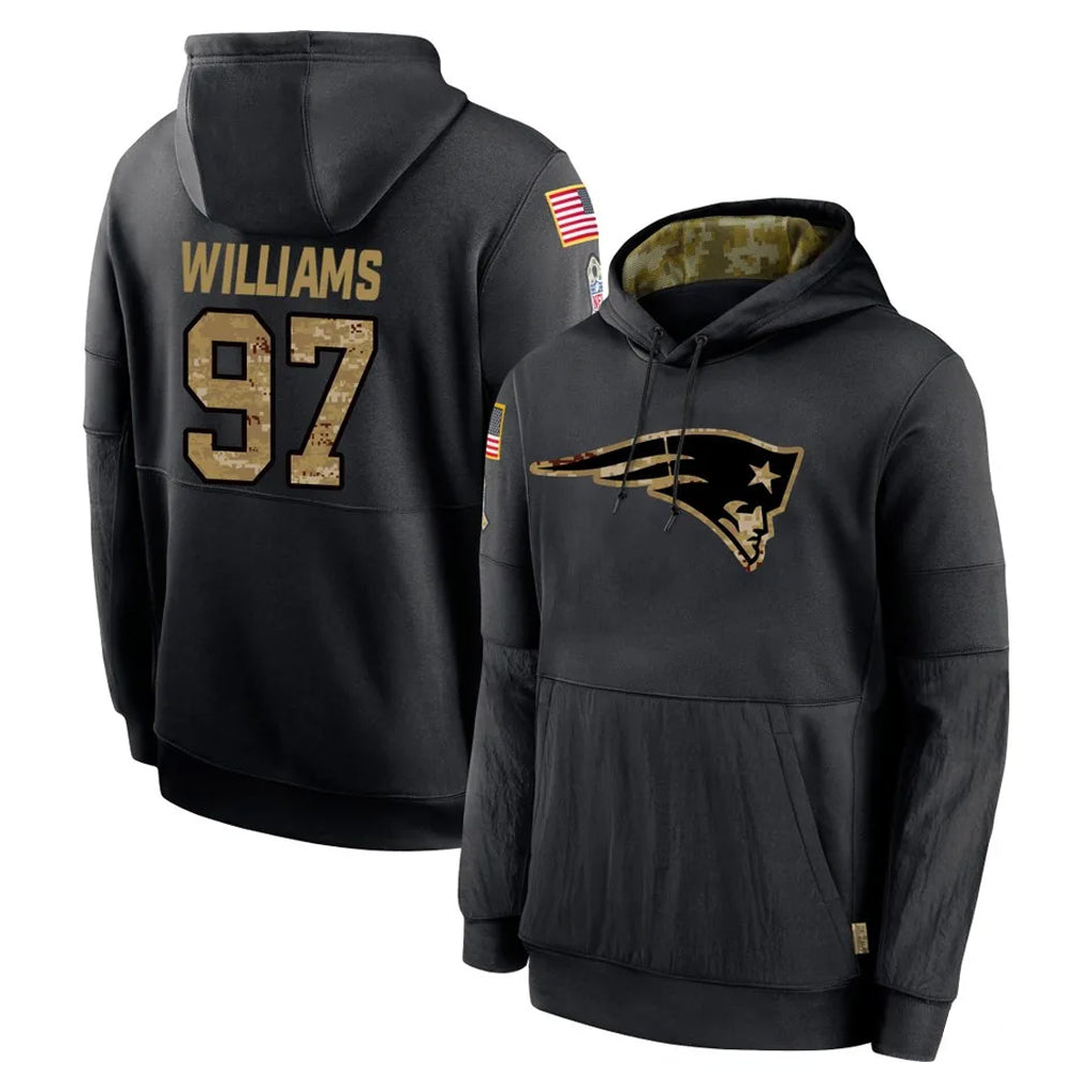 NE.Patriots #97 Milton Williams Player Black Salute to Service Hoodies Limited Game Ndoa Stitched Jerseys