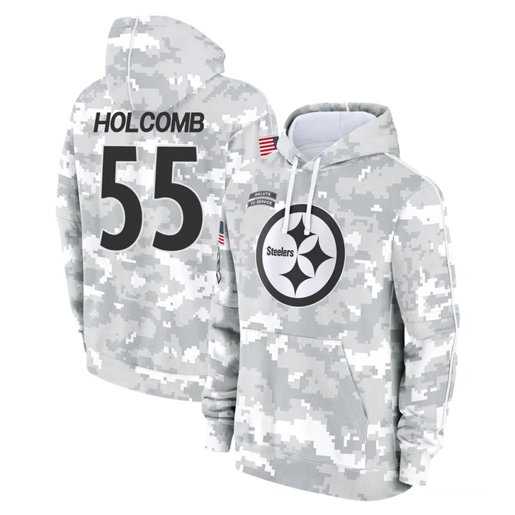 P.Steelers #55 Cole Holcomb Player Arctic Camo Limited Salute to Service Pullover Hoodies Game Ndoa Stitched Jerseys