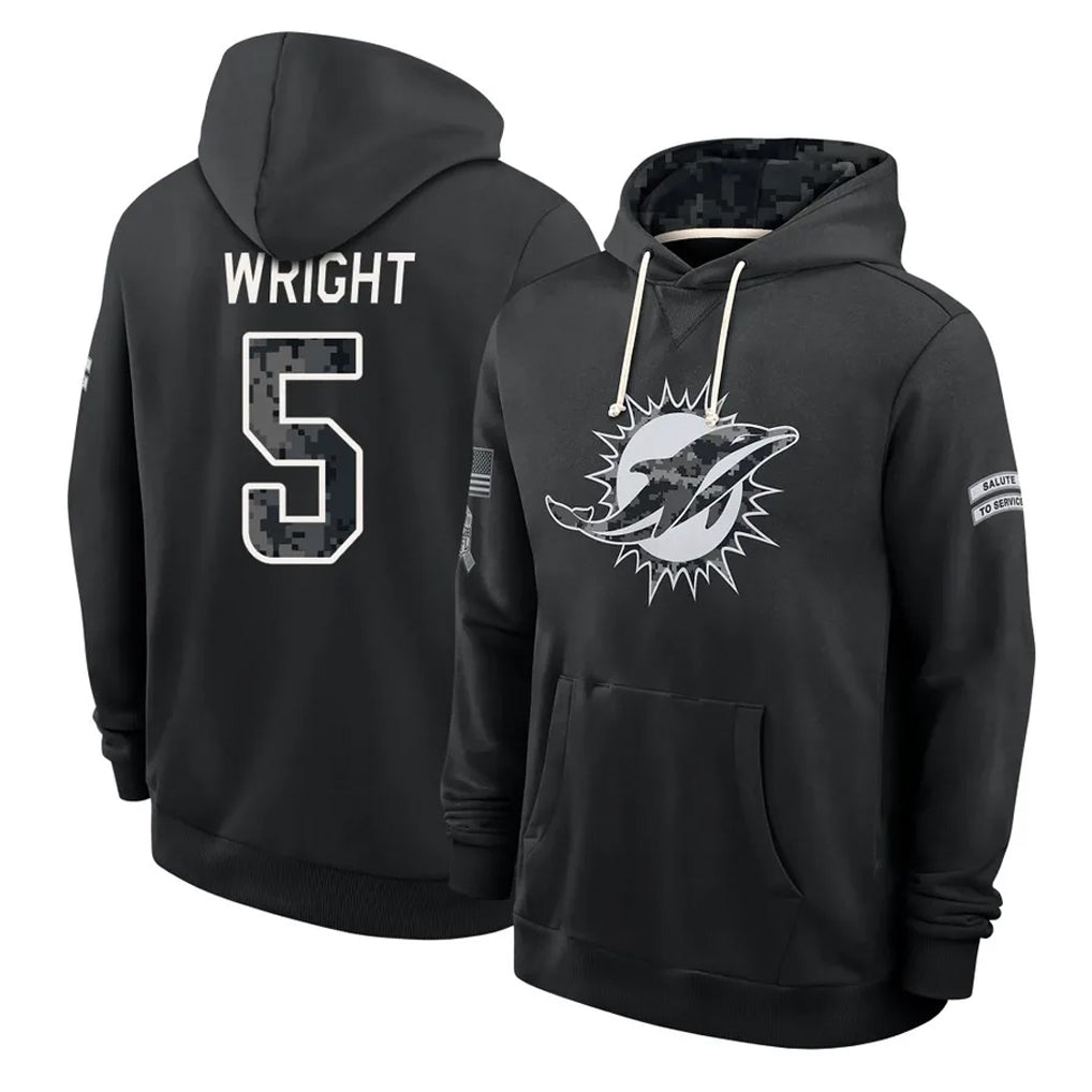 M.Dolphins #5 Jaylen Wright Player 2026 Black Logo Pullover Hoodies Limited Game Ndoa Stitched Jerseys