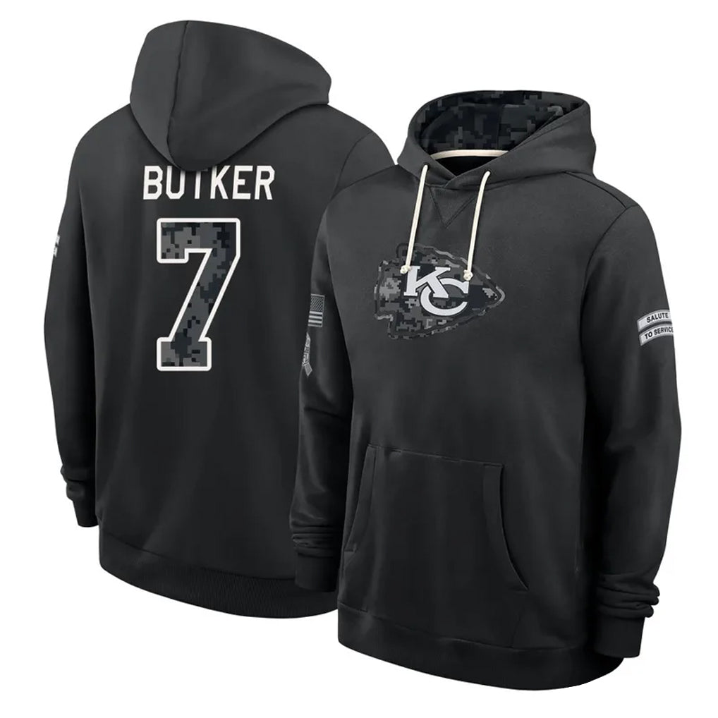 KC.Chiefs #7 Harrison Butker Player 2026 Black Logo Pullover Hoodies Limited Game Stitched Jerseys