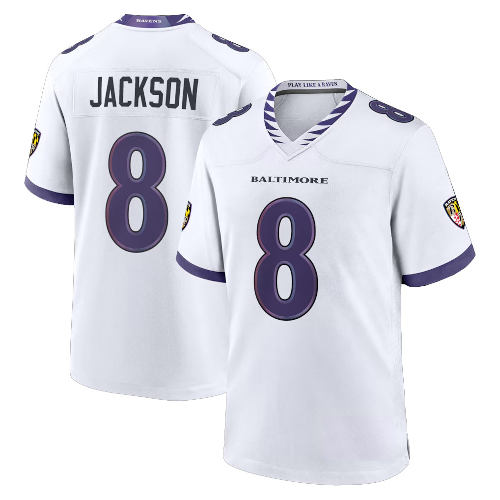 B.Ravens #8 Lamar Jackson Player White Home Game Ndoa Stitched Jerseys