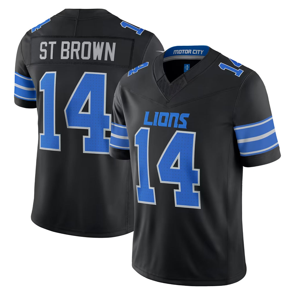 D.Lions #14 Amon-Ra St. Brown Player Black Vapor F.U.S.E. Limited Game Home Ndoa Stitched Jerseys