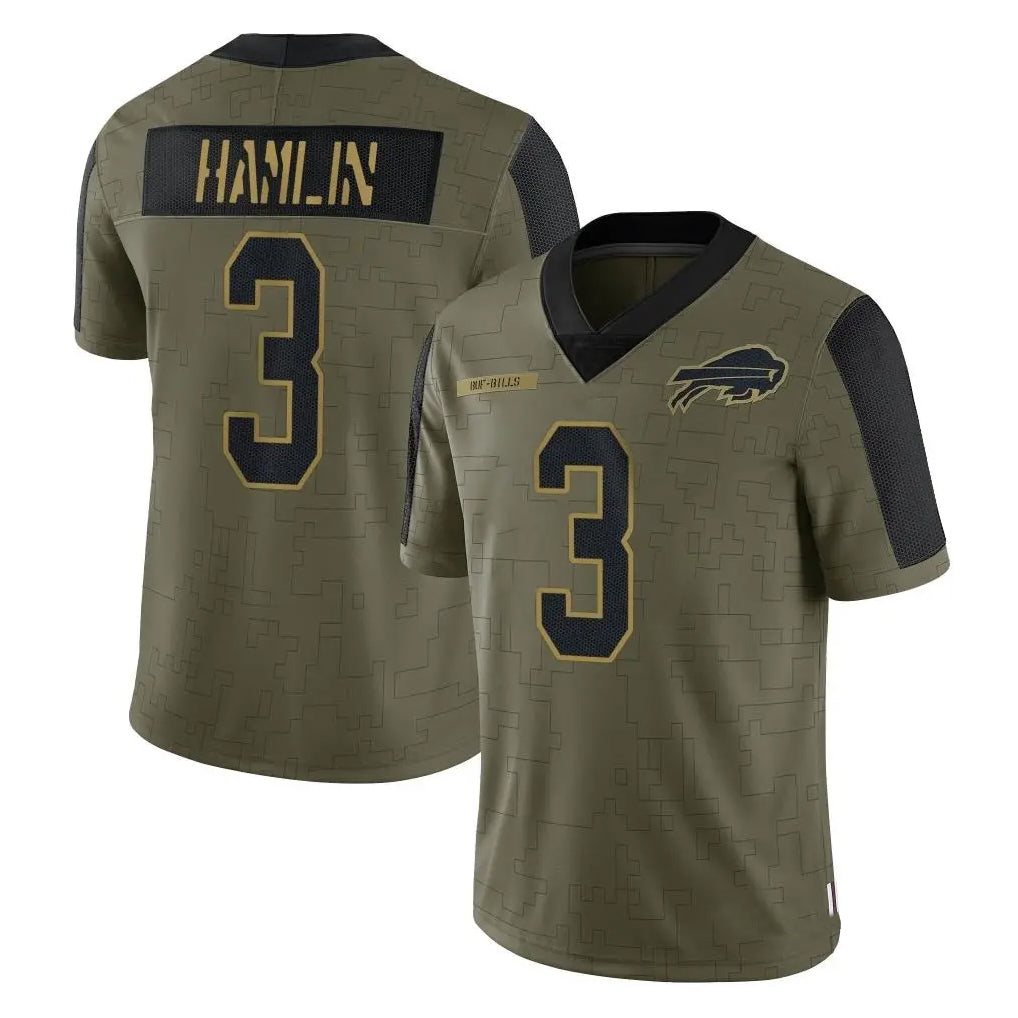 B.Bills #3 Damar Hamlin Player Olive Salute To Service Game Ndoa Stitched Jerseys