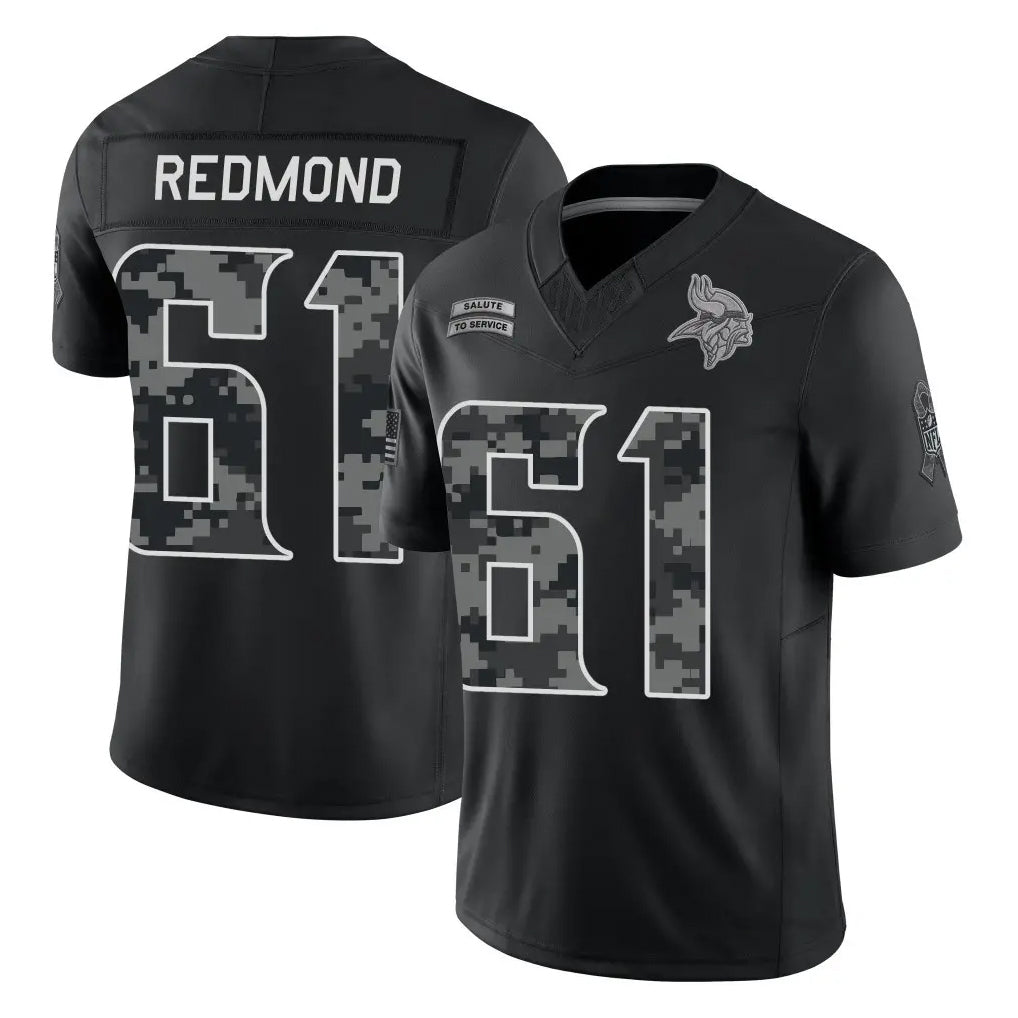 MN.Vikings #61 Jalen Redmond Player Black Limited 2026 Salute to Service Home Game Ndoa Stitched Jerseys