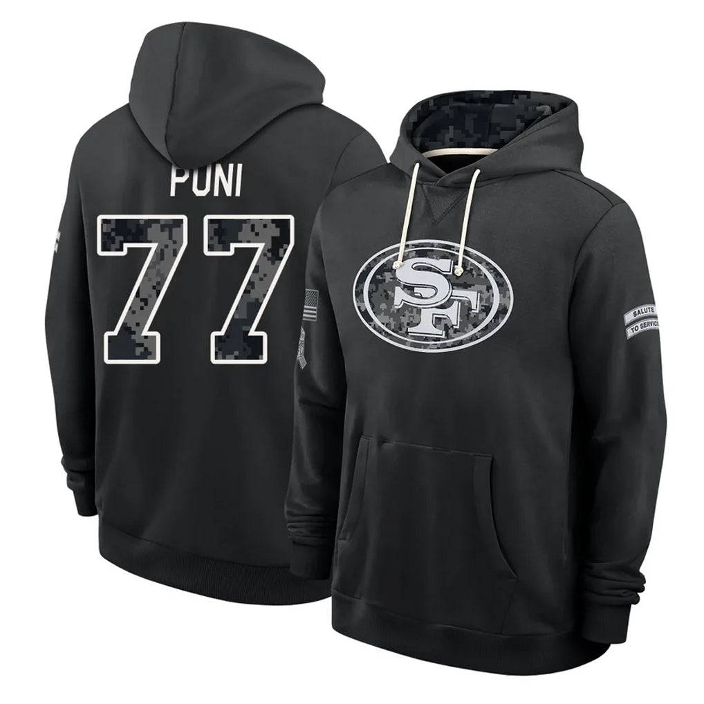 SF.49ers #77 Dominick Puni Player 2026 Black Logo Pullover Hoodies Limited Game Ndoa Stitched Jerseys