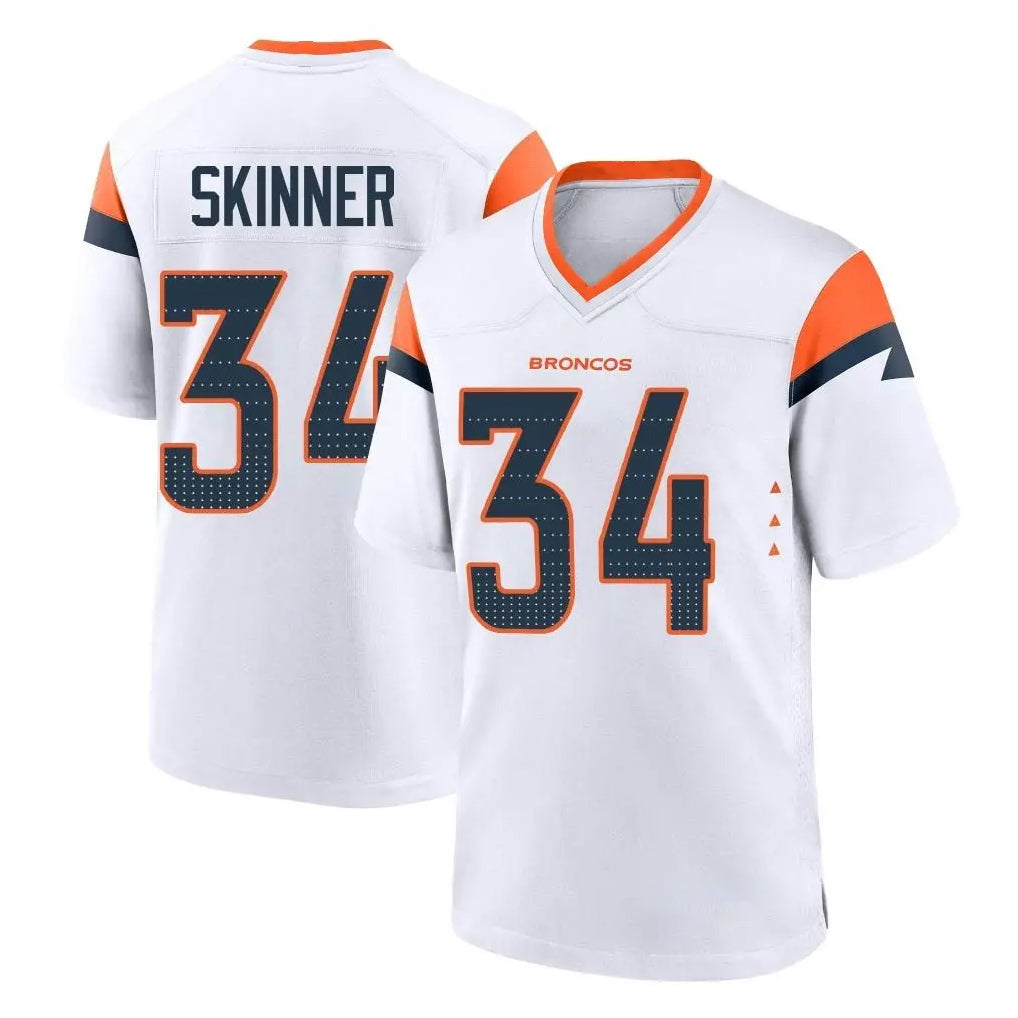 D.Broncos #34 JL Skinner Player White Home Game Ndoa Stitched Jerseys
