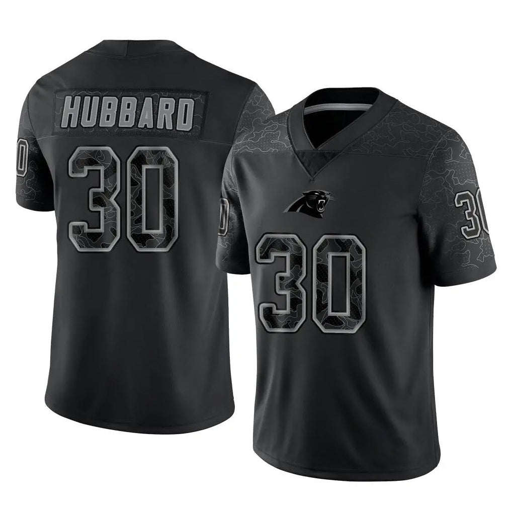 C.Panthers #30 Chuba Hubbard Player Black Limited Reflective Game Ndoa Stitched Jerseys