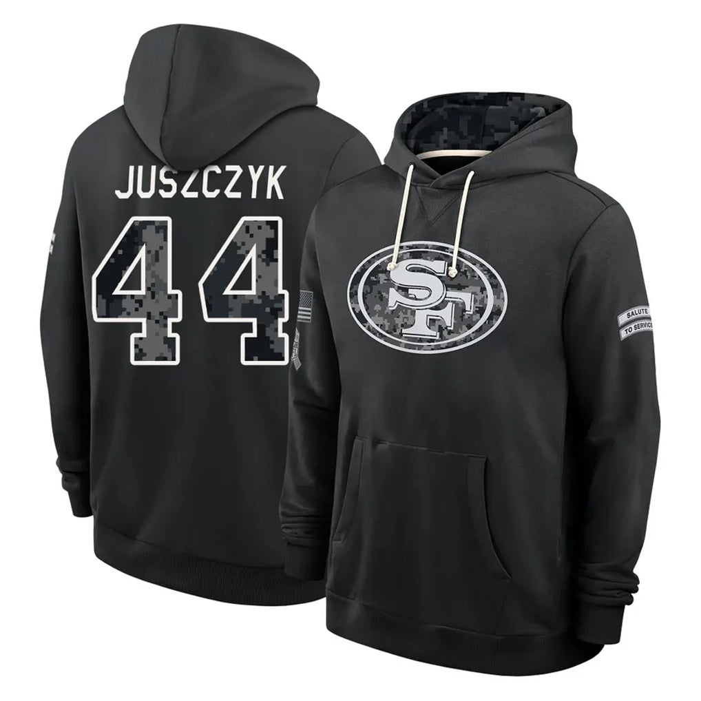 SF.49ers #44 Kyle Juszczyk Player 2026 Black Logo Pullover Hoodies Limited Game Ndoa Stitched Jerseys