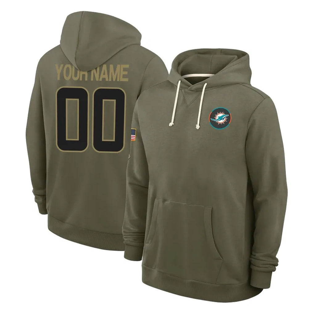 Custom M.Dolphins Olive Salute to Service Pullover Hoodies Limited Any Name & Numbers Ndoa Stitched Jerseys