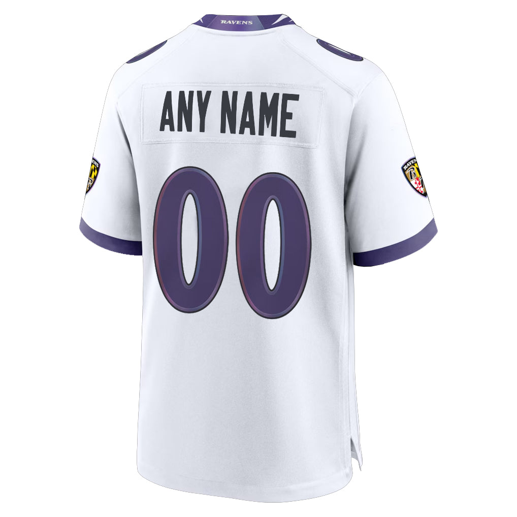 Custom B.Ravens White Home Game Any Name & Numbers Ndoa Stitched Jerseys