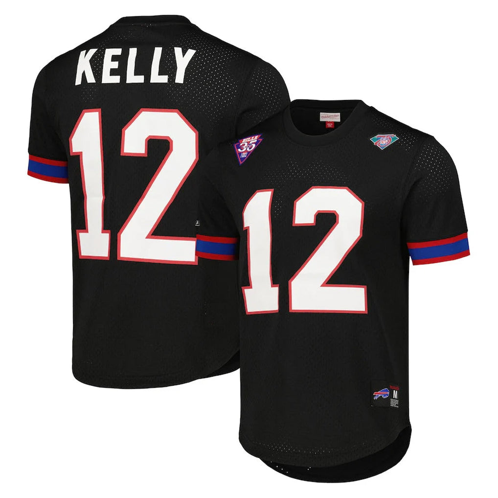 B.Bills #12 Jim Kelly Player Black Mitchell & Ness Replica Mesh Limited Ndoa Stitched Jerseys
