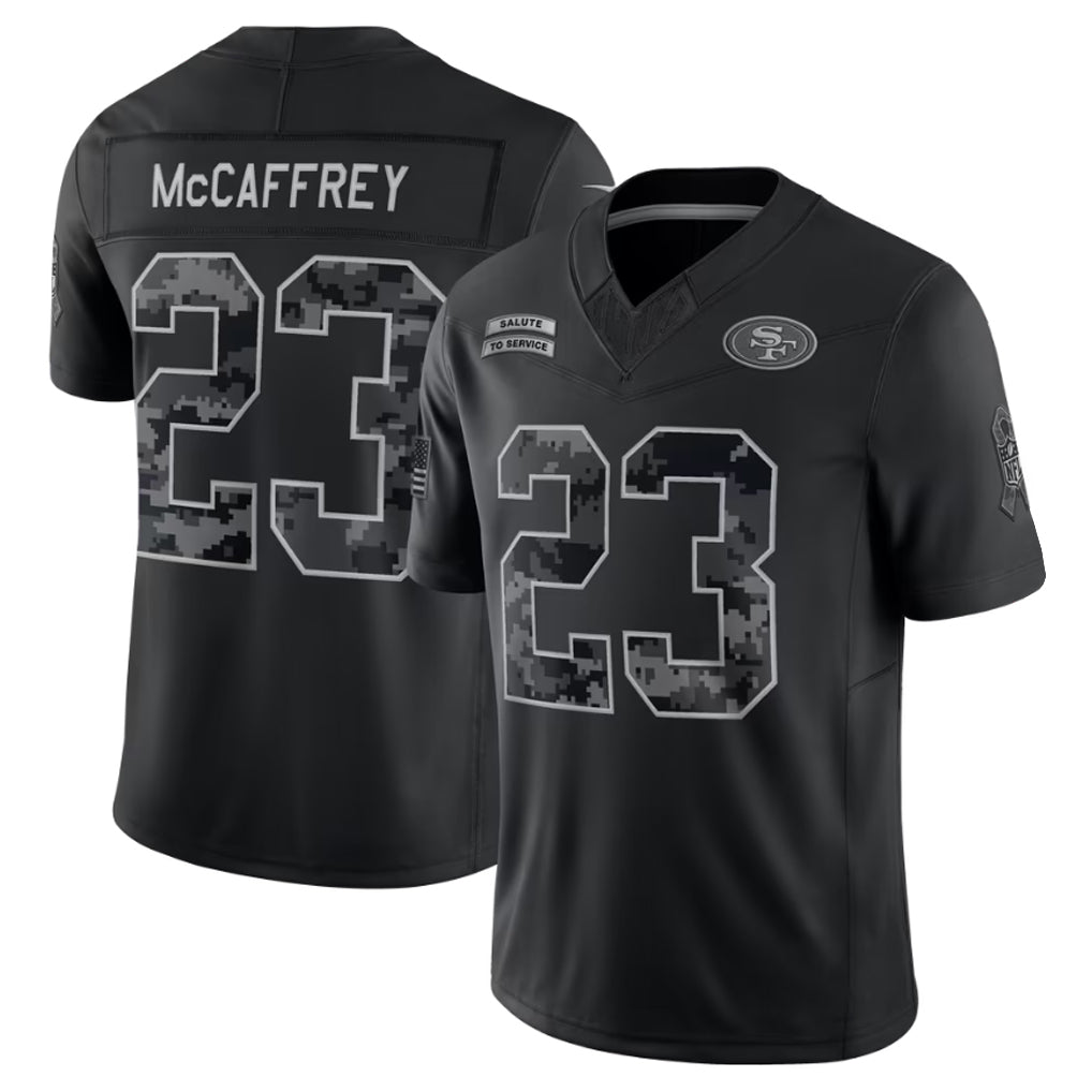 SF.49ers #23 Christian McCaffrey Player Black Limited 2026 Salute to Service Home Game Ndoa Stitched Jerseys
