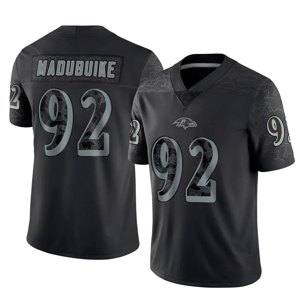 B.Ravens #92 Nnamdi Madubuike Player Black REFLECTIVE Limited Ndoa Stitched Jerseys