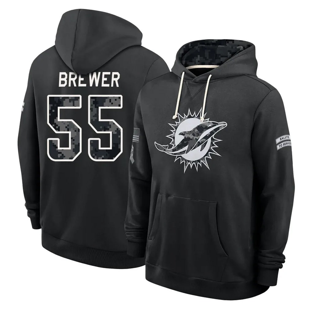 M.Dolphins #55 Aaron Brewer Player 2026 Black Logo Pullover Hoodies Limited Game Ndoa Stitched Jerseys