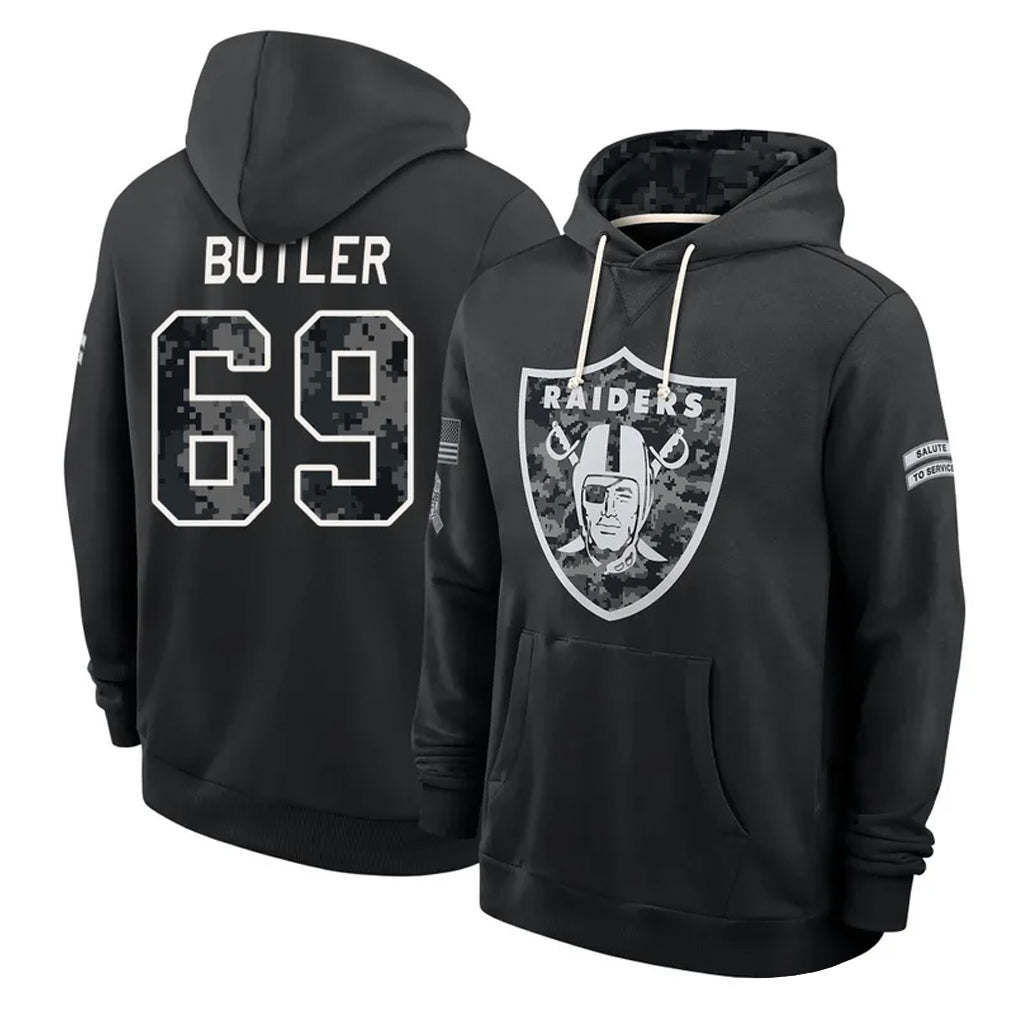 LV.Raiders #69 Adam Butler Player 2026 Black Logo Pullover Hoodies Limited Game Stitched Jerseys