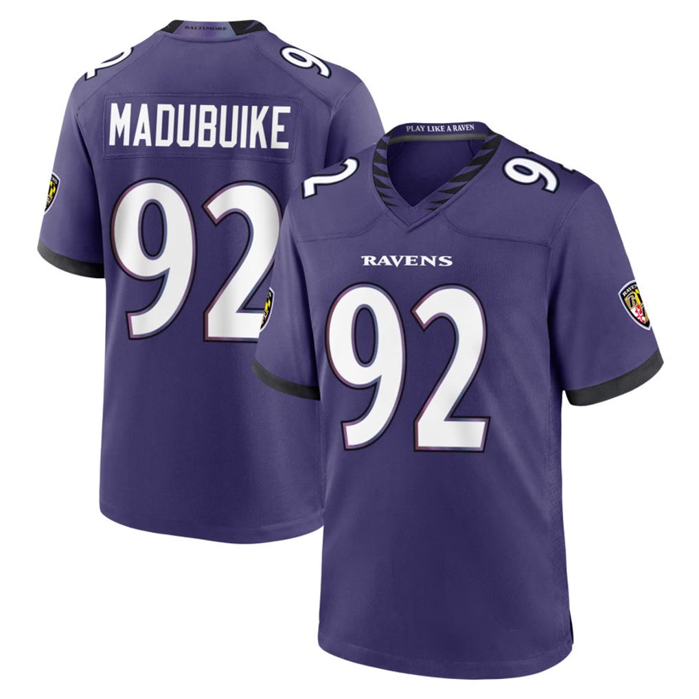 B.Ravens #92 Nnamdi Madubuike Player Purple Home Game Ndoa Stitched Jerseys