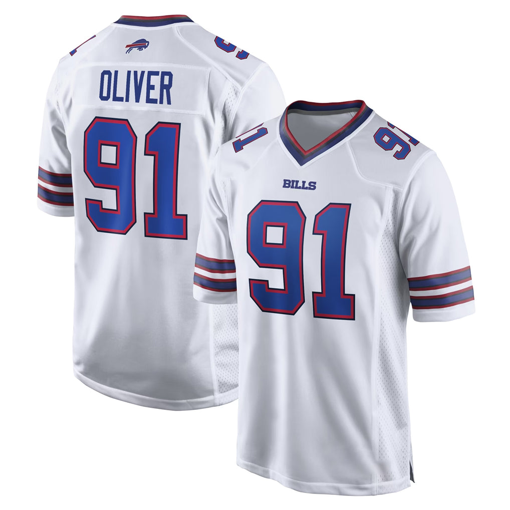 B.Bills #91 Ed Oliver Player White Home Game Ndoa Stitched Jerseys