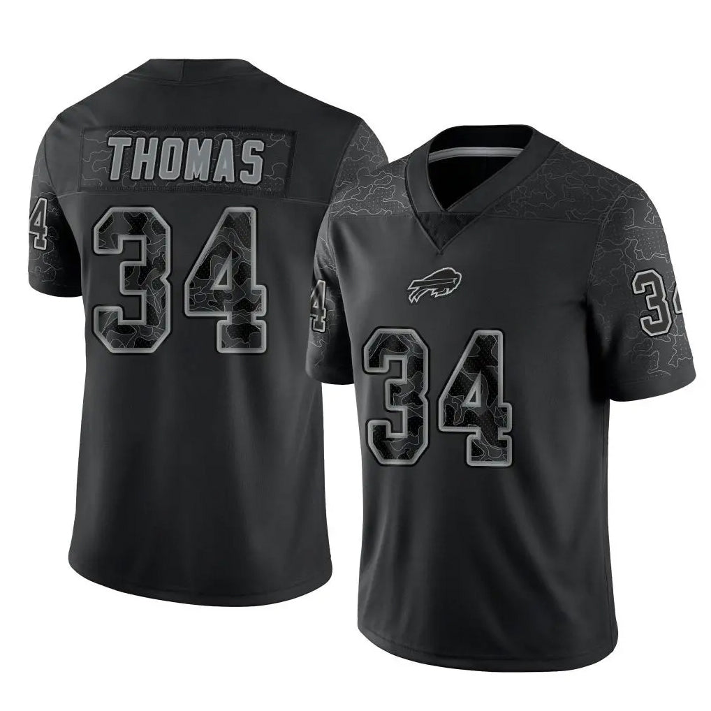 B.Bills #34 Thurman Thomas Player Black RFLCTV Limited Ndoa Stitched Jerseys