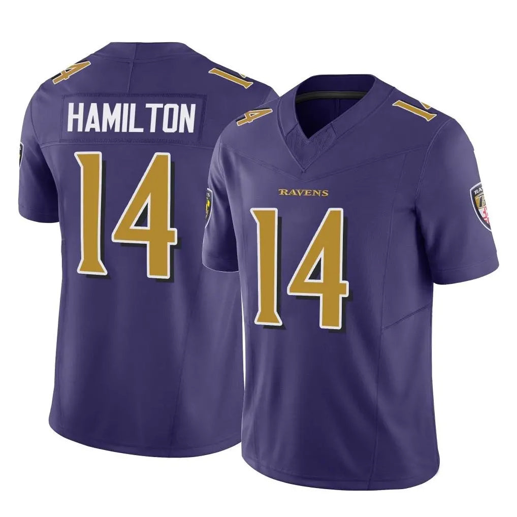 B.Ravens #14 Kyle Hamilton Player Purple Vapor F.U.S.E. Limited Home Game Ndoa Stitched Jerseys