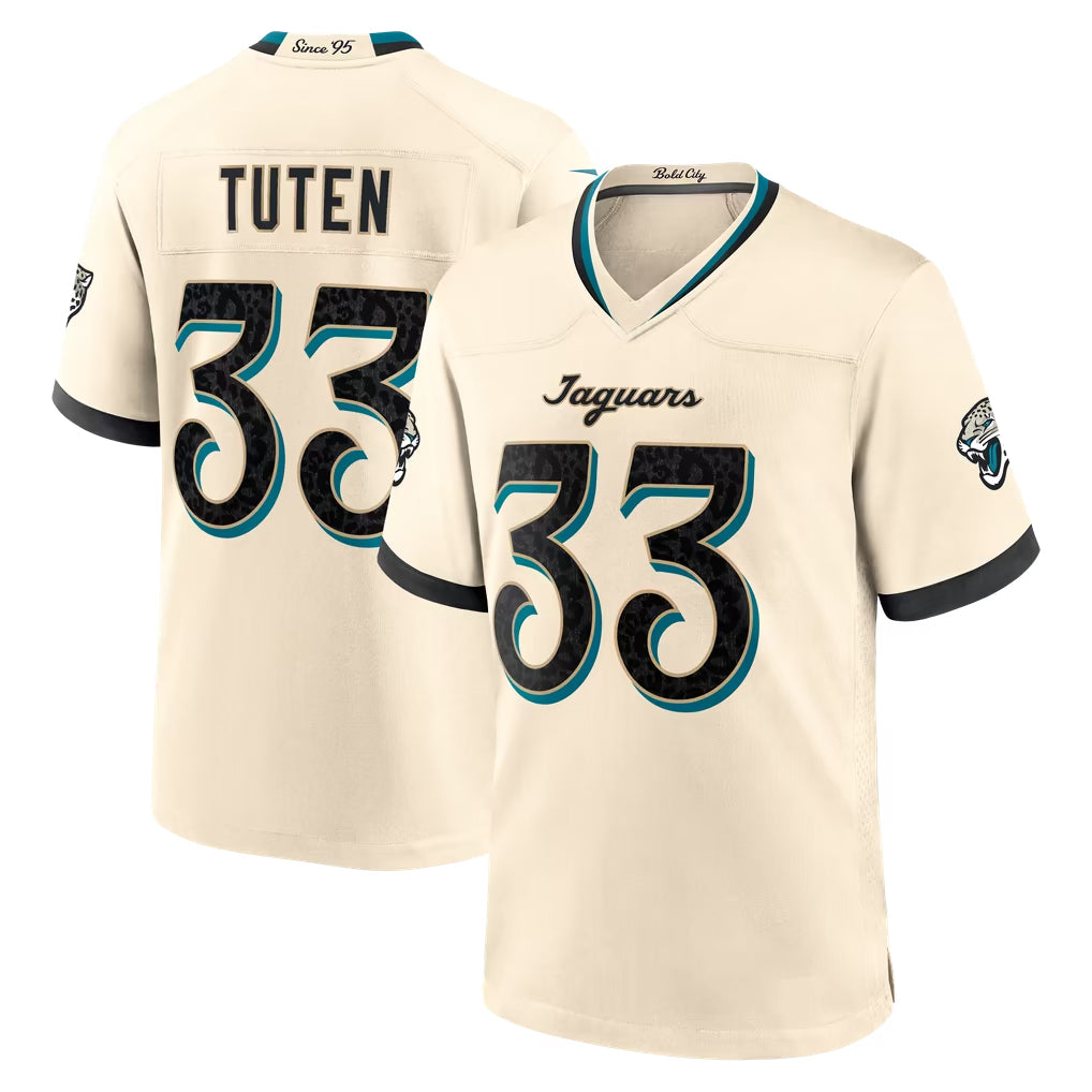 J.Jaguars #33 Bhayshul Tuten Player Natural 2026 Rivalries Collection Game Ndoa Stitched Jerseys