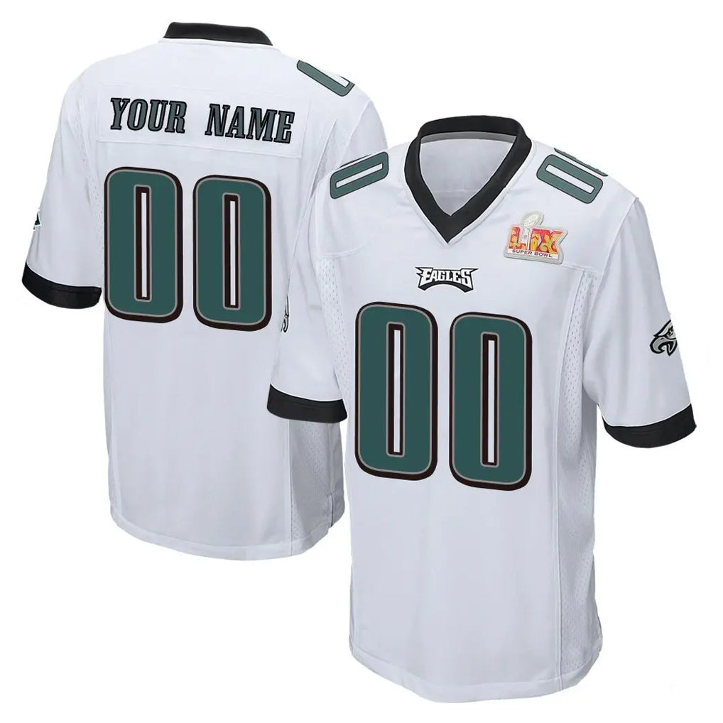 Custom P.Eagles White Super Bowl LIX Home Game Any Name & Numbers Ndoa Stitched Jerseys