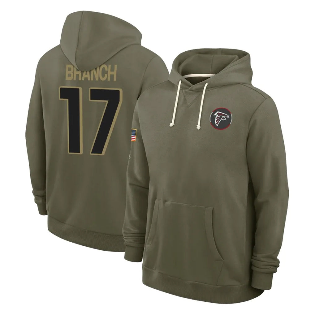 A.Falcons #17 Zachariah Branch Player Olive 2025 Salute to Service Hoodies Ndoa Stitched Jerseys
