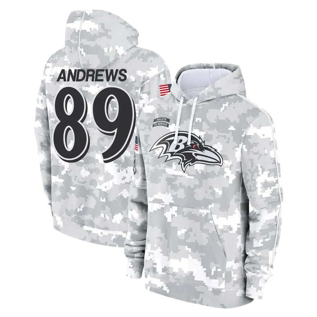 B.Ravens #89 Mark Andrews Player Arctic Camo Salute To Service Hoodie Ndoa Stitched Jerseys