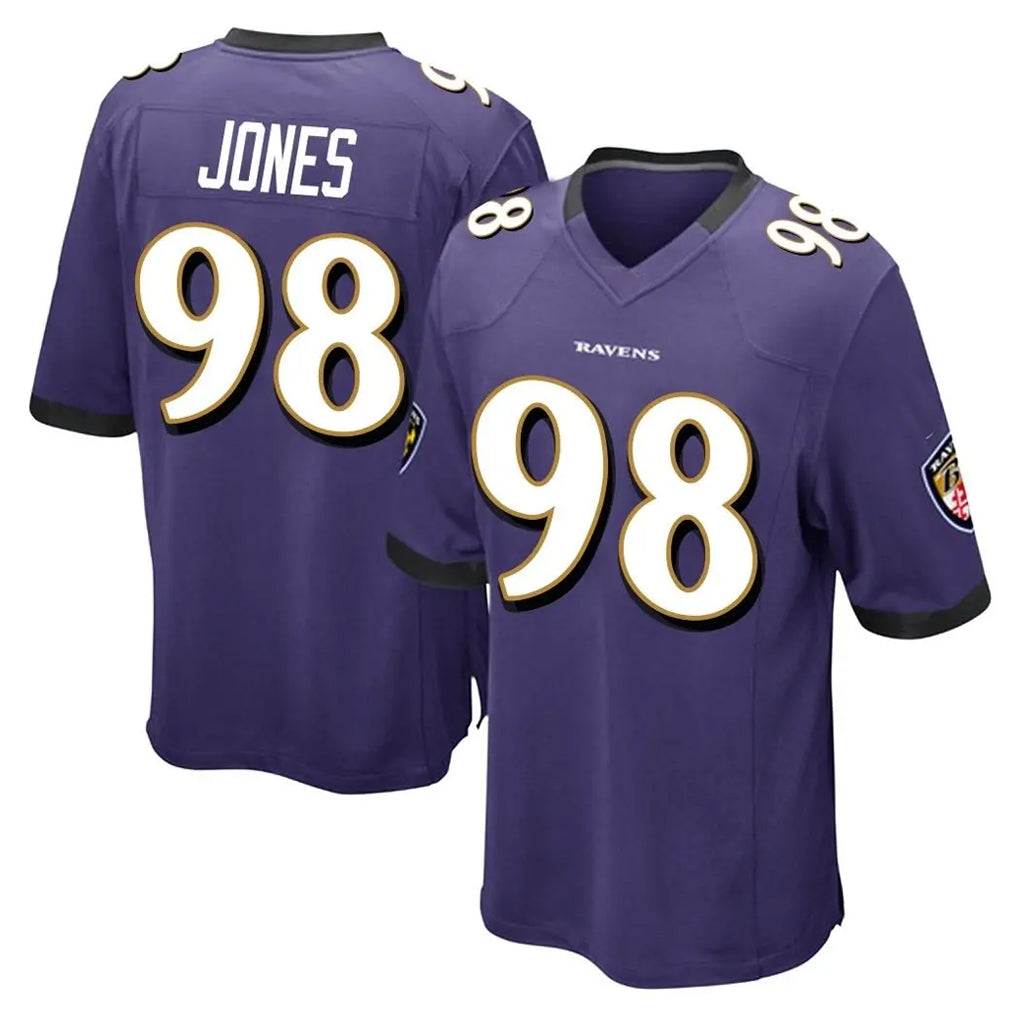 B.Ravens #98 Travis Jones Player Purple Color Rush Home Game Ndoa Stitched Jerseys