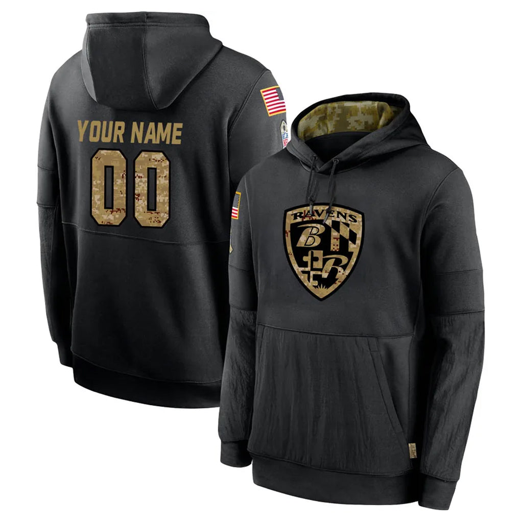 Custom B.Ravens Black Salute to Service Pullover Hoodie Any Name & Numbers Ndoa Stitched Jerseys