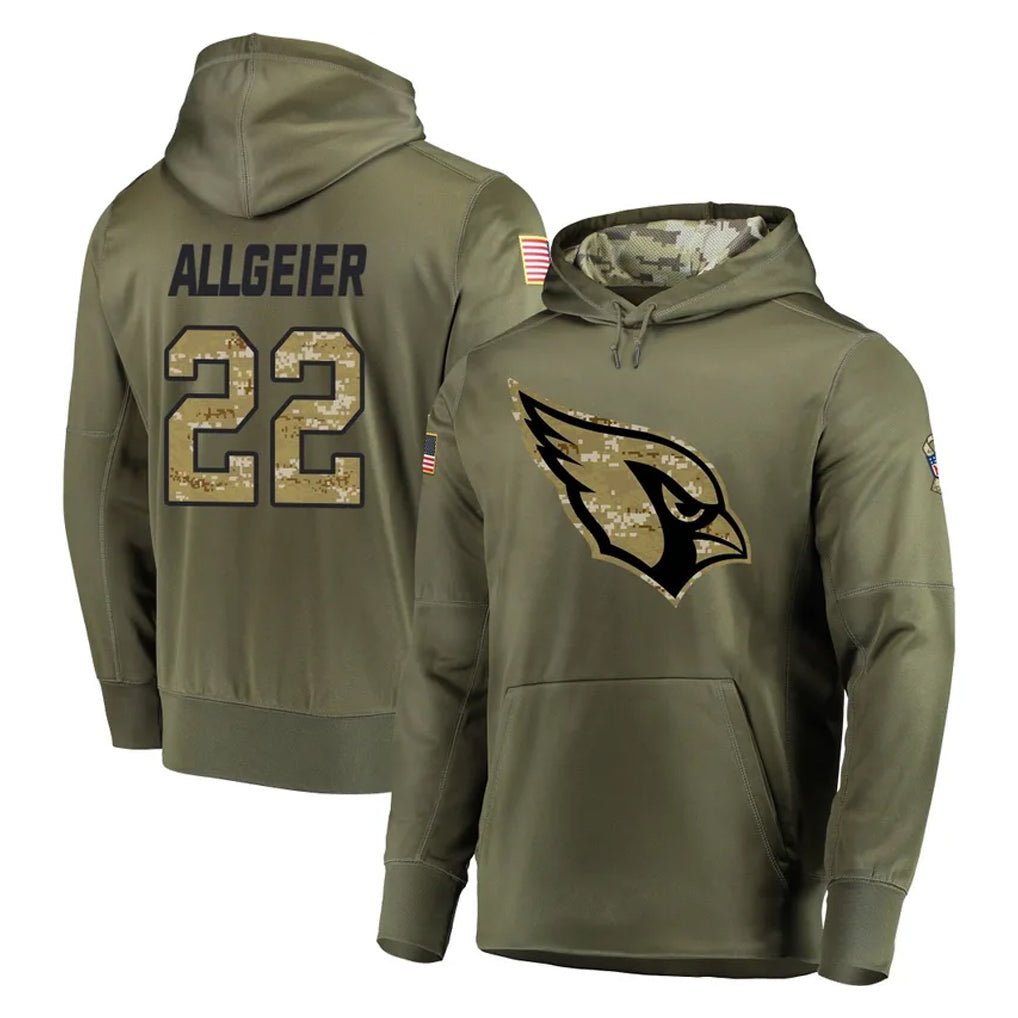 A.Cardinals #22 Tyler Allgeier Player Olive Salute to Service Pullover Hoodie Home Game Ndoa Stitched Jerseys