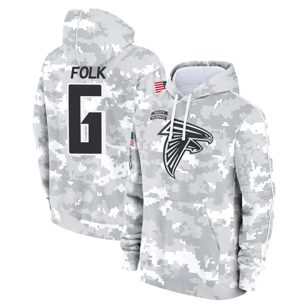 A.Falcons #6 Nick Folk Player Camo Arctic Salute to Service Hoodies Limited Ndoa Stitched Jerseys