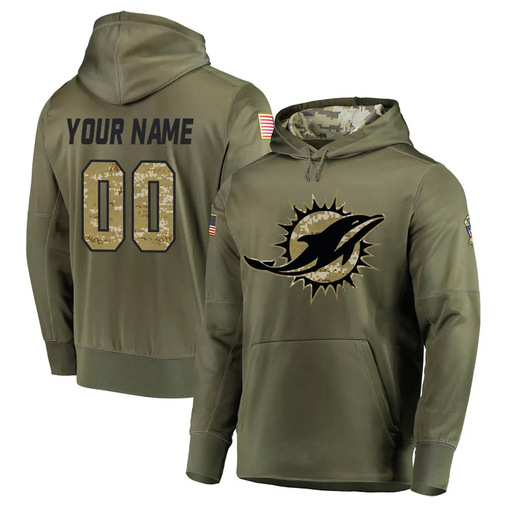 Custom M.Dolphins Olive Salute to Service Pullover Hoodies Home Game Any Name & Numbers Ndoa Stitched Jerseys