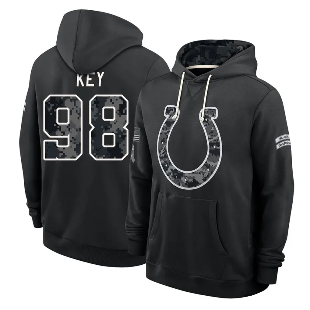 IN.Colts #98 Arden Key Player 2026 Black Logo Pullover Hoodies Limited Game Ndoa Stitched Jerseys