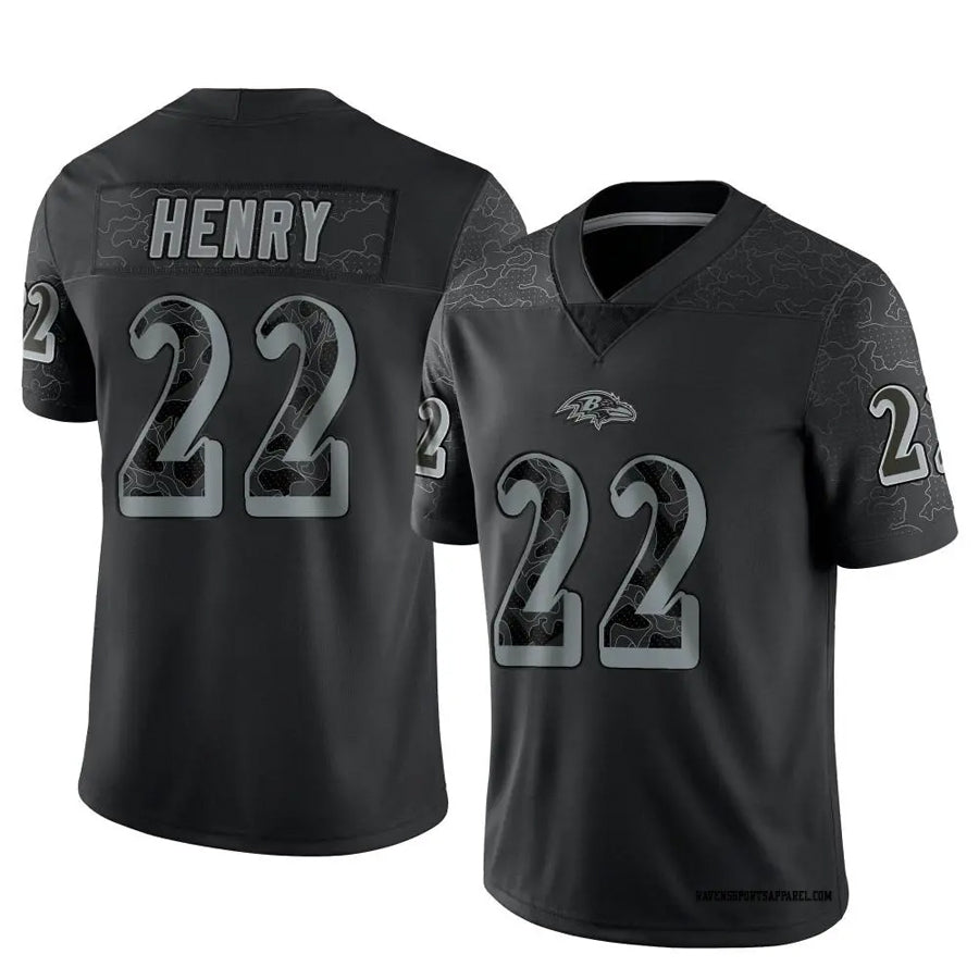 B.Ravens #22 Derrick Henry Player Black REFLECTIVE Limited Ndoa Stitched Jerseys