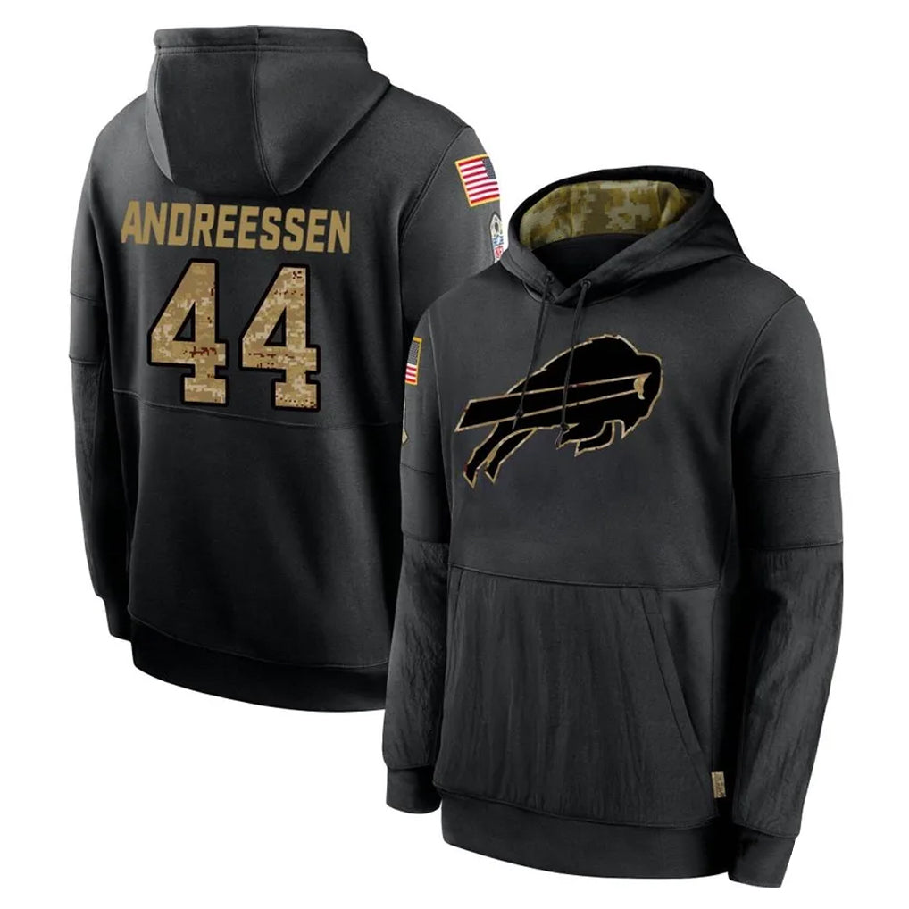 B.Bills #44 Joe Andreessen Player Black Salute to Service Hoodies Hame Ndoa Stitched Jerseys